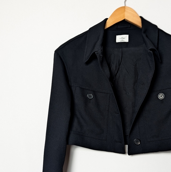 ARITZIA WILFRED Little Cropped Jacket Button Up Long Sleeve Collared Shirt Black - Picture 12 of 14